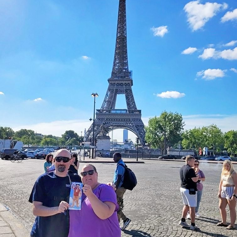 Eric and Jennifer McClanahan holding Roar in Paris