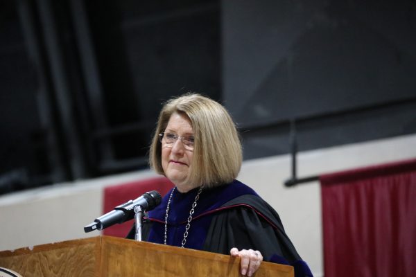 Concord University President Dr. Kendra Boggess speaking during the commencement ceremony