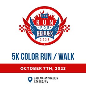 Concord University is hosting The Run For Heroes 5k Color Run & Walk on October 7, 2023 at Callaghan Stadium in Athens, WV