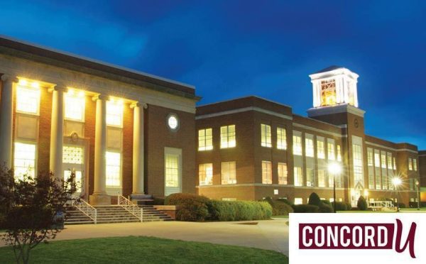 A photo of the Concord University Bell Tower at night