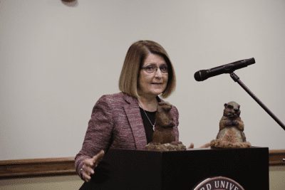 Dr. Boggess speaking at the annual Concord University Groundhog Day Breakfast
