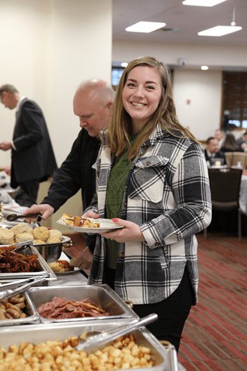 Members of the Concord community getting breakfast at the annual Concord University Groundhog Day Breakfast