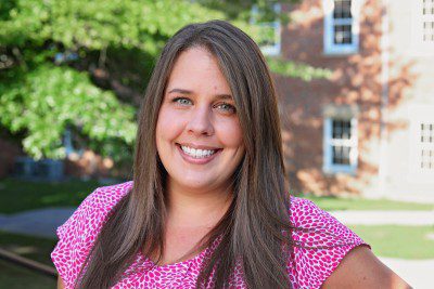 A photo of Miranda Martin outside of the Rahall Technology Center at Concord University