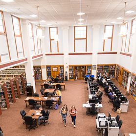 An aerial shot of the inside of the library