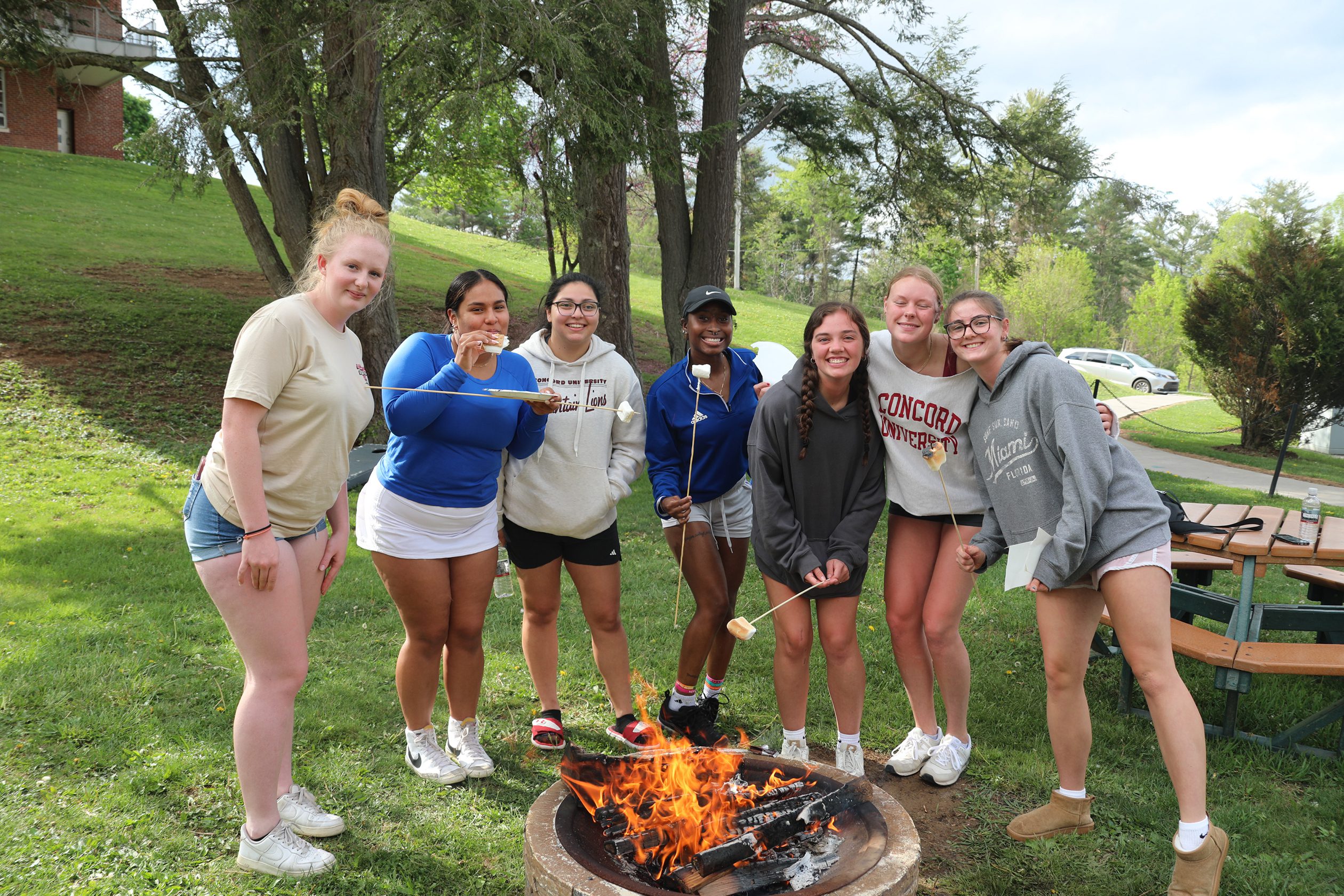 A group of students roasting marshmallows in the valley