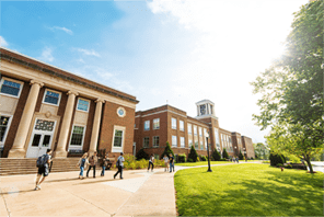 Students walking around campus