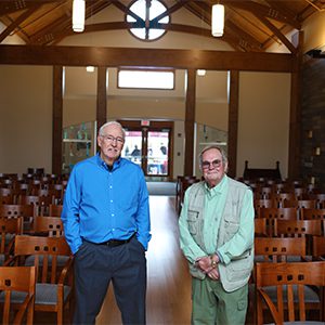 Michael Akers and Joseph Ofner inside the University Point chapel