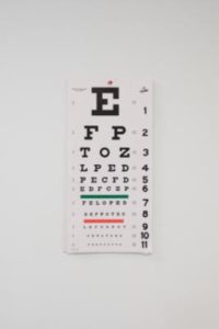 An eye chart in an optometry office