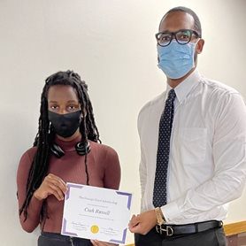 SCHOLARSHIP-PRESENTATION-SQUARE.jpg Ciah Russell and Dr. Michael Bean