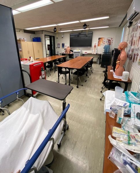 This lab features two simulated hospital rooms and a large classroom space.