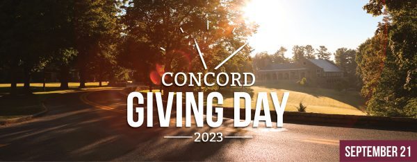 A graphic combining a an image of a sunny morning image of the Concord University Campus with the 2023 Giving Day Logo. The Date "September 21" appears in the bottom right corner of the graphic.