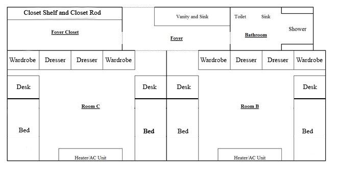 Blueprint of suites in the Towers Residence Halls