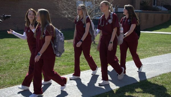 A group of Concord University Nursing students walking to class