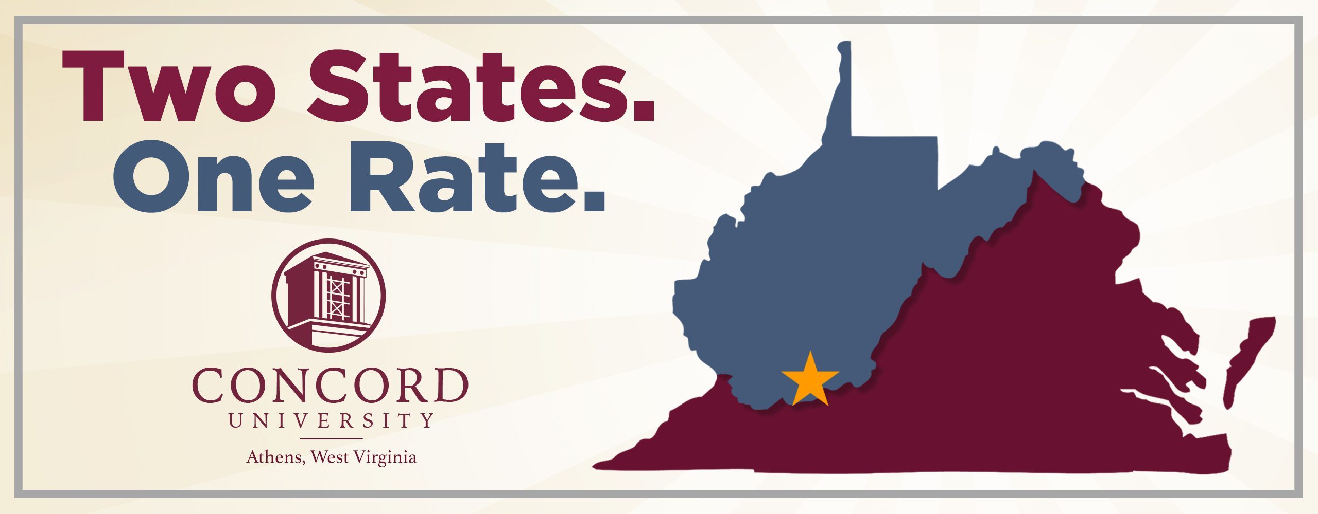 Two states one rate graphic with the outlines of West Virginia and Virginia