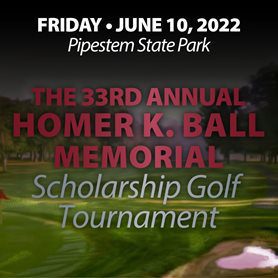 thumbnail_HomerBall_GolfTournament_Social_SocialPost.jpg The 33rd Annual Homer K. Ball Memorial Scholarship Golf Tournament will be held Friday, June 10, 2022 at Pipestem State Park