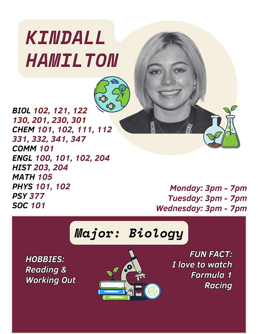 Tutor & Biology major Kindall Hamilton